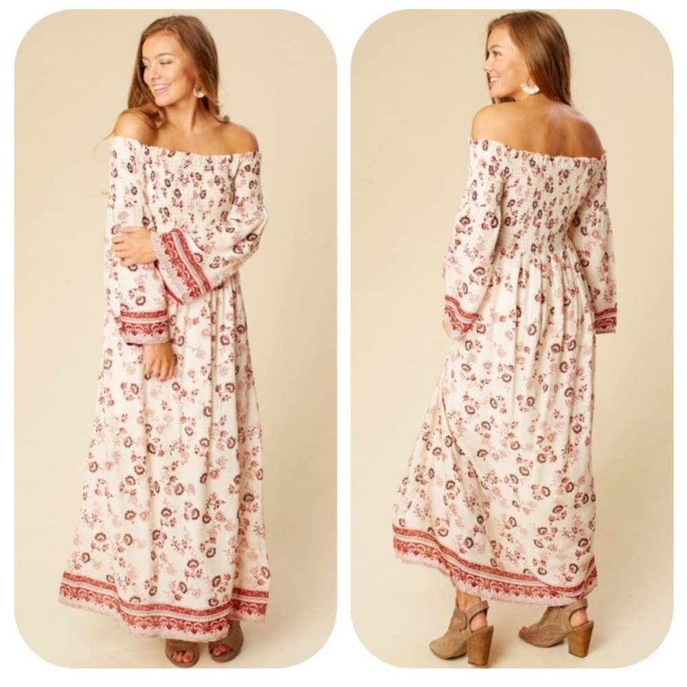 Altar’d State Floral Smocked Maxi Bell Sleeves Dress size S